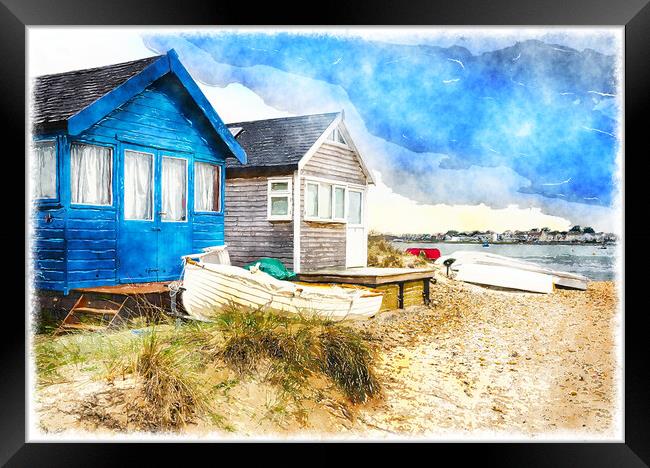 Beach Huts and Boats Framed Print by Helen Hotson