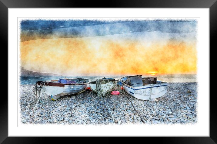 Boats on Chesil Beach Framed Mounted Print by Helen Hotson