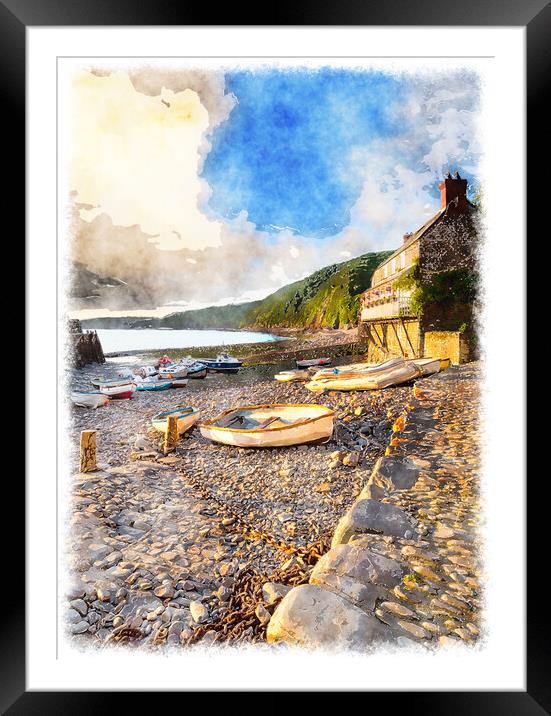 Boats in the Harbour at Clovelly Framed Mounted Print by Helen Hotson