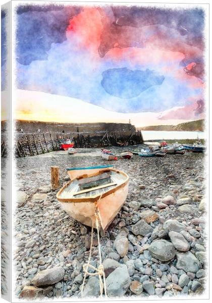 Fishing Boats at Clovelly Canvas Print by Helen Hotson