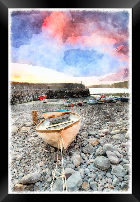 Fishing Boats at Clovelly Framed Print by Helen Hotson