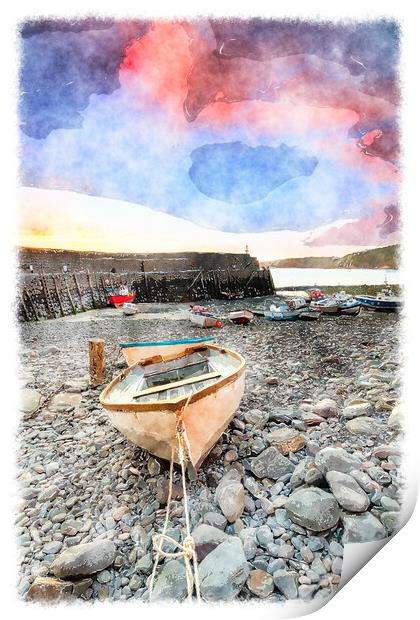 Fishing Boats at Clovelly Print by Helen Hotson