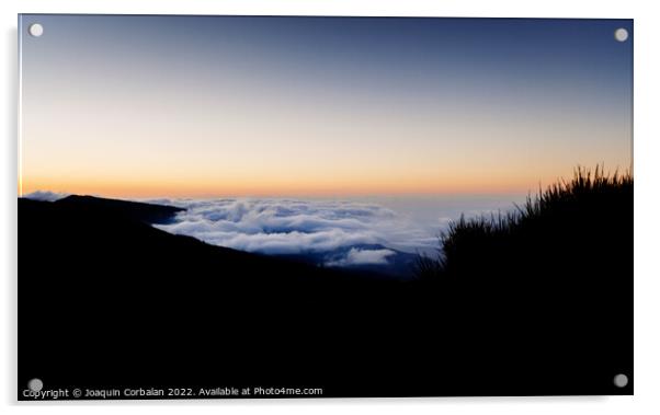 Relaxing sea of clouds at sunset in the hills near Mount Teide Acrylic by Joaquin Corbalan
