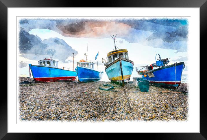 Fishing Boats at Beer in Devon Framed Mounted Print by Helen Hotson