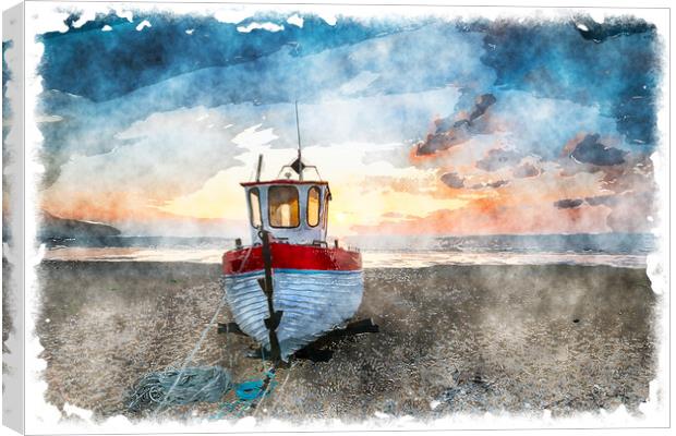 Beautiful Fishing Boat at Sunrise  Canvas Print by Helen Hotson