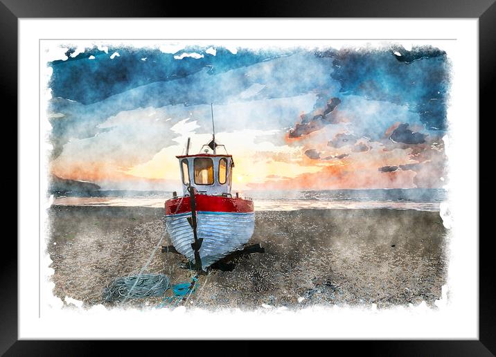 Beautiful Fishing Boat at Sunrise  Framed Mounted Print by Helen Hotson