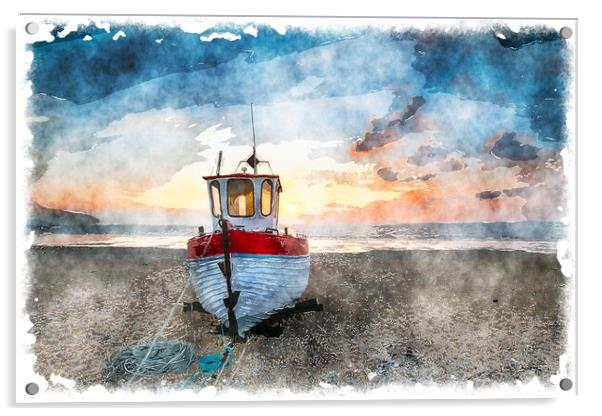 Beautiful Fishing Boat at Sunrise  Acrylic by Helen Hotson