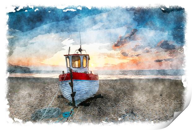 Beautiful Fishing Boat at Sunrise  Print by Helen Hotson