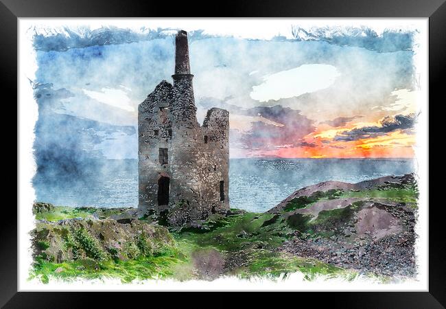 Sunset at Wheal Owles Framed Print by Helen Hotson