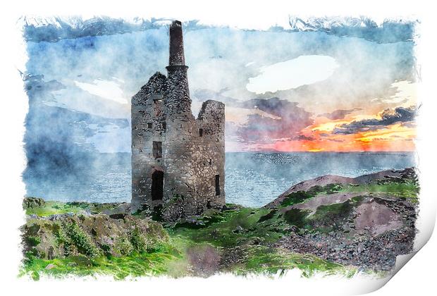Sunset at Wheal Owles Print by Helen Hotson