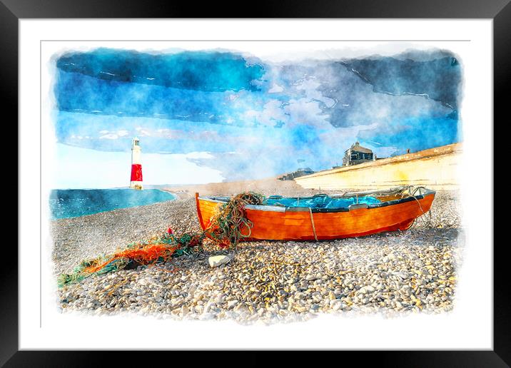Fishing Boat on Chesil Beach Framed Mounted Print by Helen Hotson