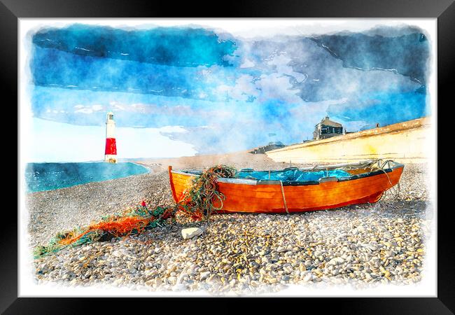 Fishing Boat on Chesil Beach Framed Print by Helen Hotson