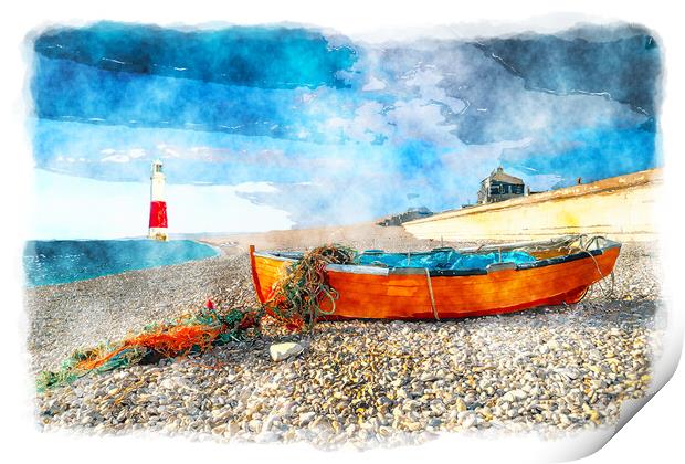 Fishing Boat on Chesil Beach Print by Helen Hotson