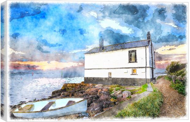 Cottage on the Sea Shore Canvas Print by Helen Hotson