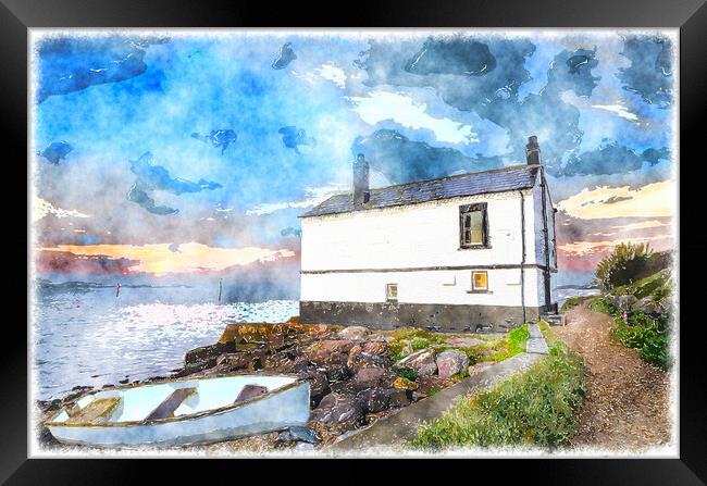 Cottage on the Sea Shore Framed Print by Helen Hotson