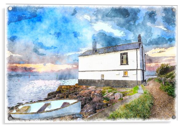Cottage on the Sea Shore Acrylic by Helen Hotson