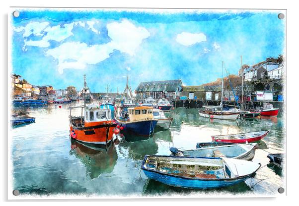 Boats in the Harbour Acrylic by Helen Hotson