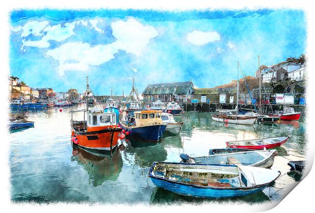 Boats in the Harbour Print by Helen Hotson