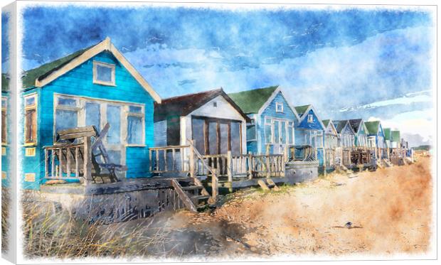 Beach Huts at Mudeford Spit Canvas Print by Helen Hotson