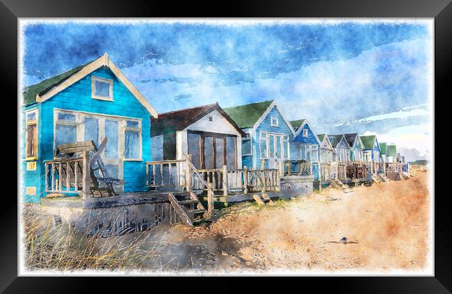 Beach Huts at Mudeford Spit Framed Print by Helen Hotson