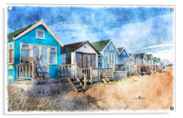Beach Huts at Mudeford Spit Acrylic by Helen Hotson