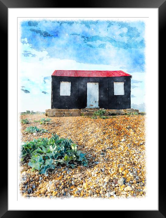 Red Hut on Rye beach Framed Mounted Print by Helen Hotson