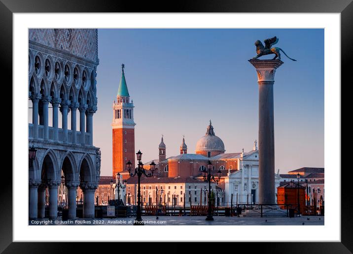 St Mark's Square at sunrise , Venice, Italy Framed Mounted Print by Justin Foulkes