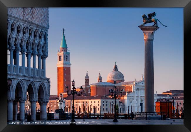 St Mark's Square at sunrise , Venice, Italy Framed Print by Justin Foulkes