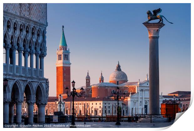 St Mark's Square at sunrise , Venice, Italy Print by Justin Foulkes