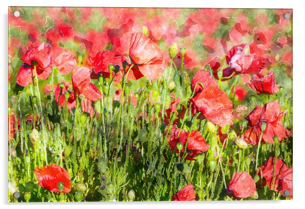 Bright Red Poppies Acrylic by Helen Hotson