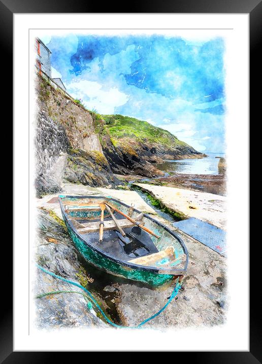 Boat on the Shore at Portloe Framed Mounted Print by Helen Hotson