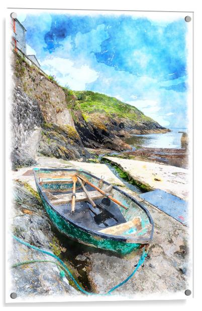 Boat on the Shore at Portloe Acrylic by Helen Hotson