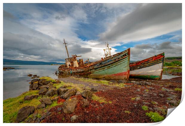 fishing boat wrecks Scotland Print by Eddie John