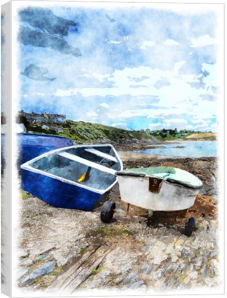 Boats at Portscatho Canvas Print by Helen Hotson