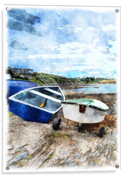 Boats at Portscatho Acrylic by Helen Hotson