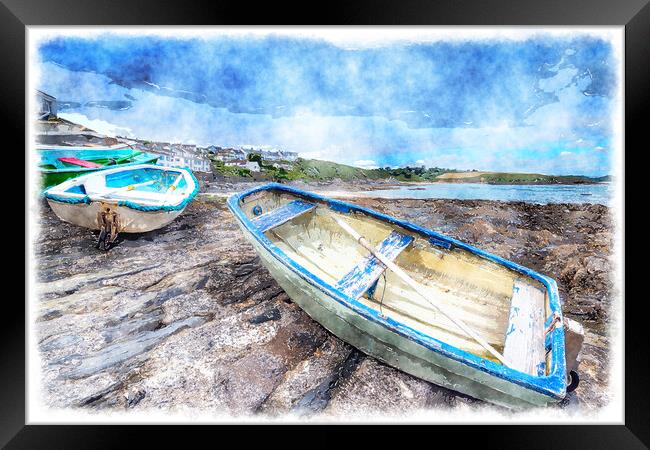 Boats at Portscatho Framed Print by Helen Hotson