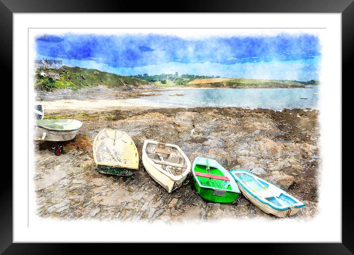 Rowing Boats at Portscatho Framed Mounted Print by Helen Hotson