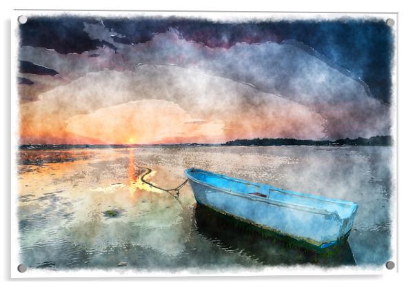 Sunset at Sandbanks in Poole Acrylic by Helen Hotson