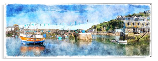 Mevagissey Harbour Acrylic by Helen Hotson