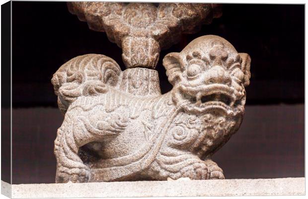 Stone Lion Decoration Outside Man Mo Temple  Hong Kong Canvas Print by William Perry