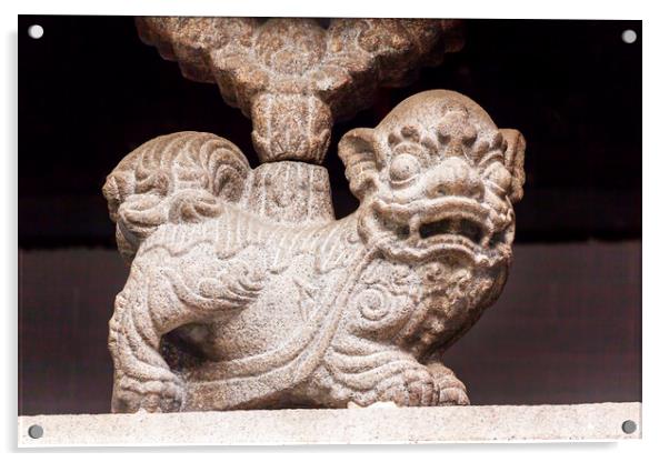 Stone Lion Decoration Outside Man Mo Temple  Hong Kong Acrylic by William Perry