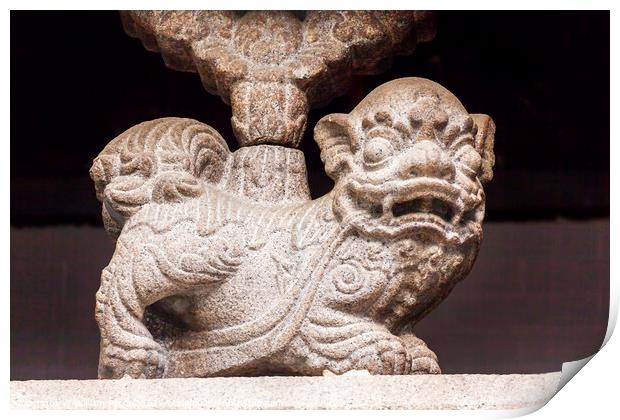 Stone Lion Decoration Outside Man Mo Temple  Hong Kong Print by William Perry