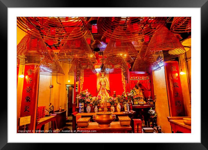 Incense Cones Hanging Chinese Gods Man Mo Temple  Hong Kong Framed Mounted Print by William Perry