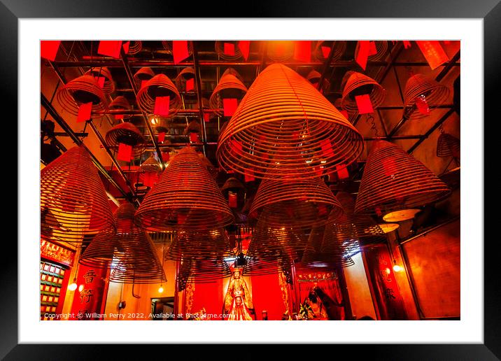 Incense Cones Hanging Chinese Gods Man Mo Temple  Hong Kong Framed Mounted Print by William Perry