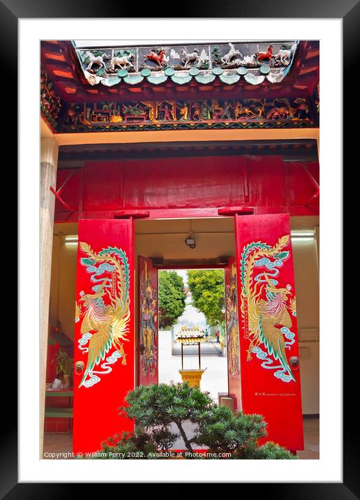 Red Doors Tin Hau Temple Sea Goddess Stanley Hong Kong Framed Mounted Print by William Perry