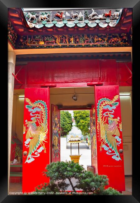 Red Doors Tin Hau Temple Sea Goddess Stanley Hong Kong Framed Print by William Perry