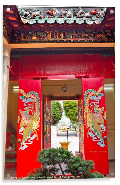 Red Doors Tin Hau Temple Sea Goddess Stanley Hong Kong Acrylic by William Perry