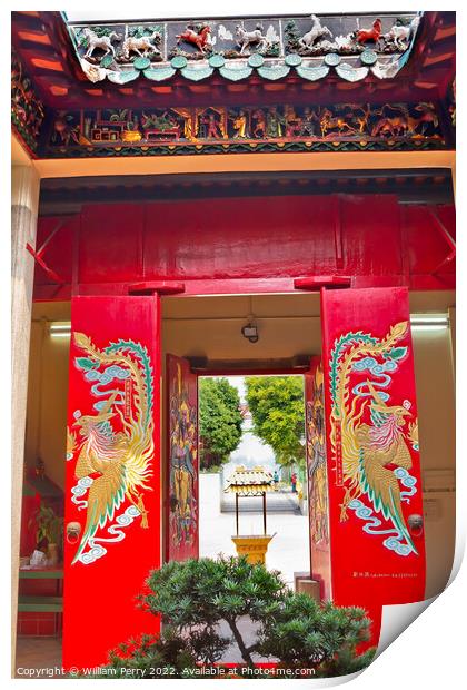 Red Doors Tin Hau Temple Sea Goddess Stanley Hong Kong Print by William Perry