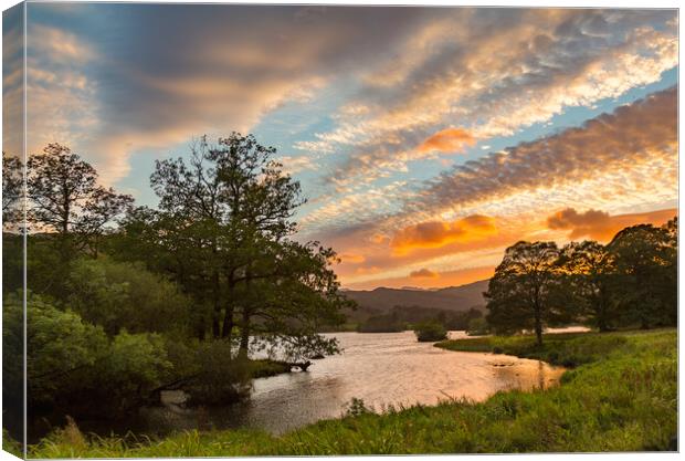 Sunset over Rydal Water in Lake District Canvas Print by Steve Heap