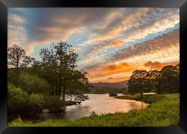 Sunset over Rydal Water in Lake District Framed Print by Steve Heap